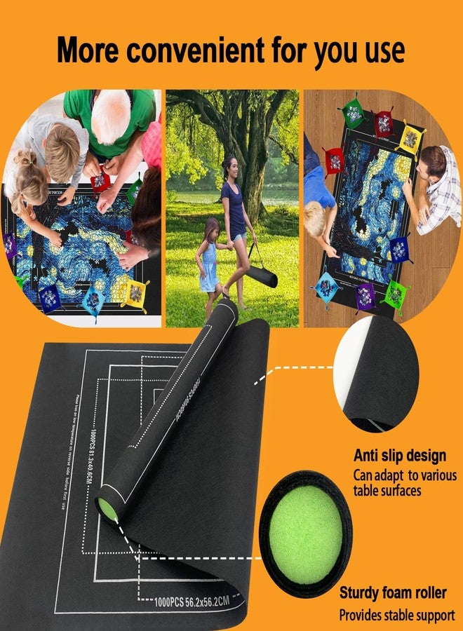 Napzy Puzzle Mat Roll Up for 500-1500 Pieces with 8 Sorting Trays,Storage Bag & Solid Foam Tube,Gift-Ready Portable Puzzle Board – No Crease,Easy Travel & Storage,Puzzle Keeper for Adults & Kids Black - Image 3