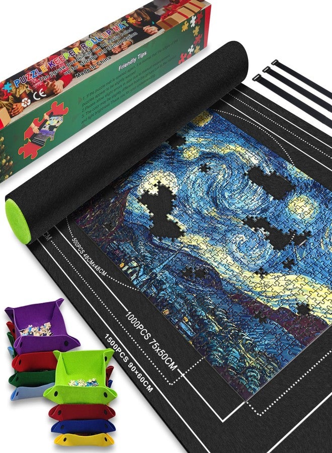 Napzy Puzzle Mat Roll Up for 500-1500 Pieces with 8 Sorting Trays,Storage Bag & Solid Foam Tube,Gift-Ready Portable Puzzle Board – No Crease,Easy Travel & Storage,Puzzle Keeper for Adults & Kids Black - Image 1
