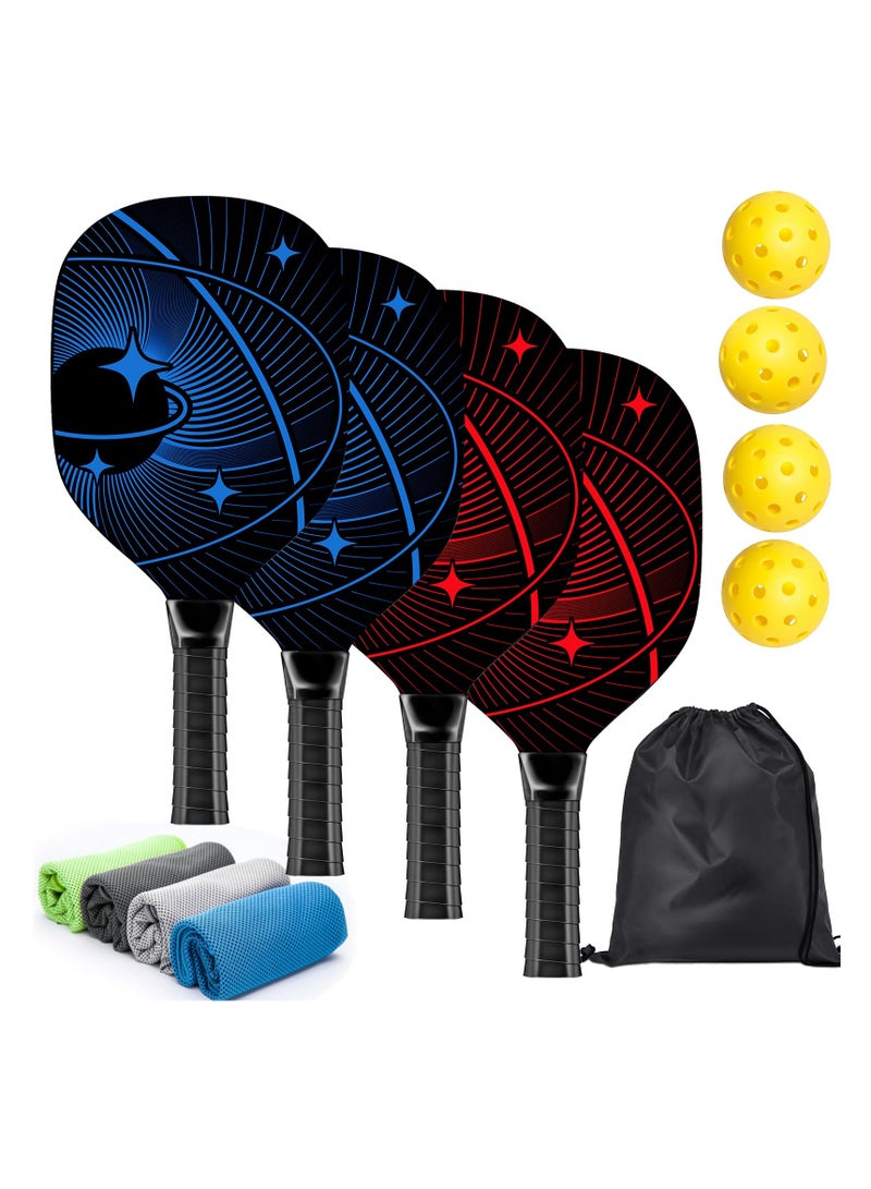 XiuWoo Pickleball Paddles, Pickleball Set with 4 Premium Wood Pickleball Paddles, 4 Pickleball Balls, 4 Cooling Towels & Carry Bag, Pickleball Rackets with Ergonomic Cushion Grip, Gifts for Men Women - Image 1
