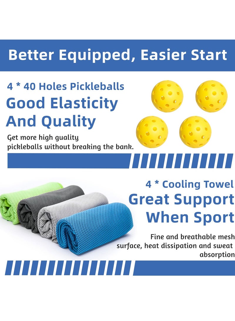 XiuWoo Pickleball Paddles, Pickleball Set with 4 Premium Wood Pickleball Paddles, 4 Pickleball Balls, 4 Cooling Towels & Carry Bag, Pickleball Rackets with Ergonomic Cushion Grip, Gifts for Men Women - Image 5