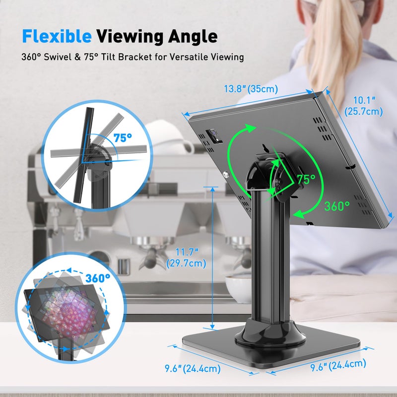 AboveTEK Anti-Theft iPad Kiosk Stand â€“ POS iPad Security Mount with 360Â° Swivel & 75Â° Tilt, Heavy Duty Tablet Kiosk Desk Holder for Retail & Business POS Systems (Black) - Image 5