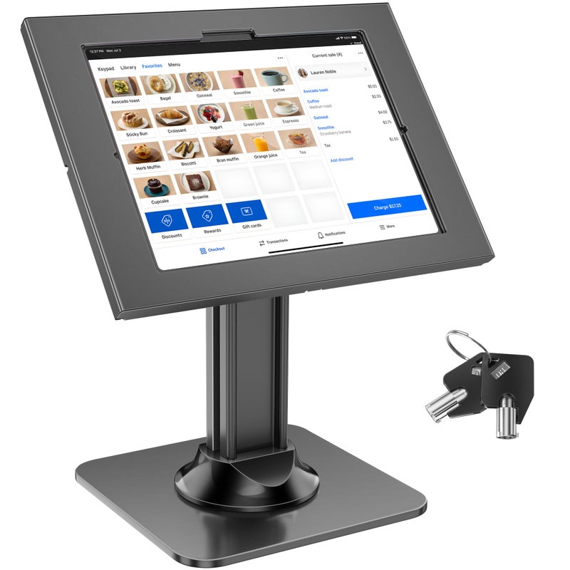 AboveTEK Anti-Theft iPad Kiosk Stand â€“ POS iPad Security Mount with 360Â° Swivel & 75Â° Tilt, Heavy Duty Tablet Kiosk Desk Holder for Retail & Business POS Systems (Black) - Image 1