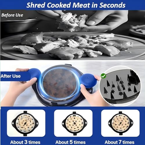 TAREG Chicken Shredder Tool Twist Pro - Large Meat Shredder for Chicken Breast, Pulled Pork, Beef with Upgraded Stainless Steel Spikes Wall Mounted Design BPA-Free Kitchen Essentials Gadgets (Blue/Black) - Image 3