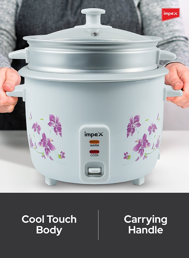 Impex Electric Rice Cooker, Drum Cooker, Automatic Cooking, Keep Warm, Safety Protection, Cool Touch Body, Carrying Handle, Measuring Cup, Spoon, Steamer 1.5 L 500 W RC 2802 Multicolour - Image 5