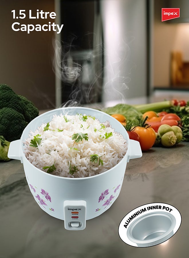 Impex Electric Rice Cooker, Drum Cooker, Automatic Cooking, Keep Warm, Safety Protection, Cool Touch Body, Carrying Handle, Measuring Cup, Spoon, Steamer 1.5 L 500 W RC 2802 Multicolour - Image 3