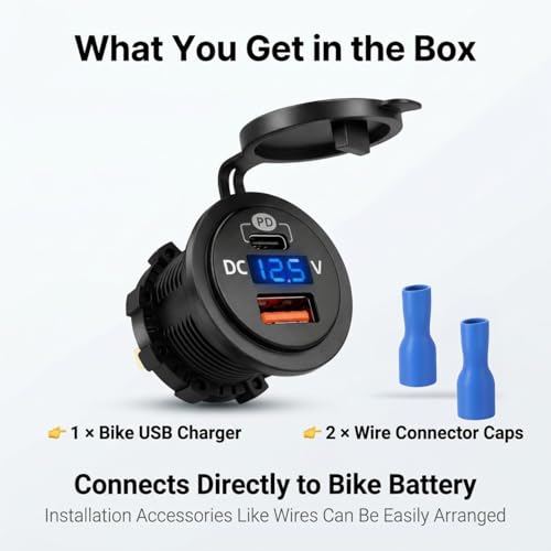 SARTE Bike Mobile Charger USB Fast Charging Waterproof 12V/24V Motorcycle & Scooty Charger with LED Voltage Display Type-C PD + QC3.0 Dual Port - Image 5