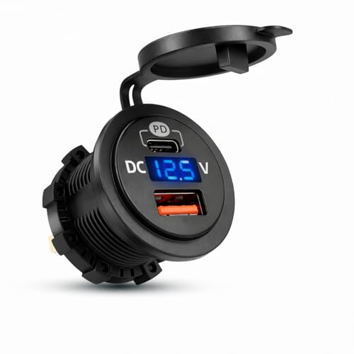 SARTE Bike Mobile Charger USB Fast Charging Waterproof 12V/24V Motorcycle & Scooty Charger with LED Voltage Display Type-C PD + QC3.0 Dual Port - Image 1