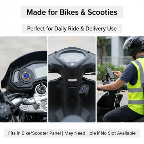 SARTE Bike Mobile Charger USB Fast Charging Waterproof 12V/24V Motorcycle & Scooty Charger with LED Voltage Display Type-C PD + QC3.0 Dual Port - Image 3