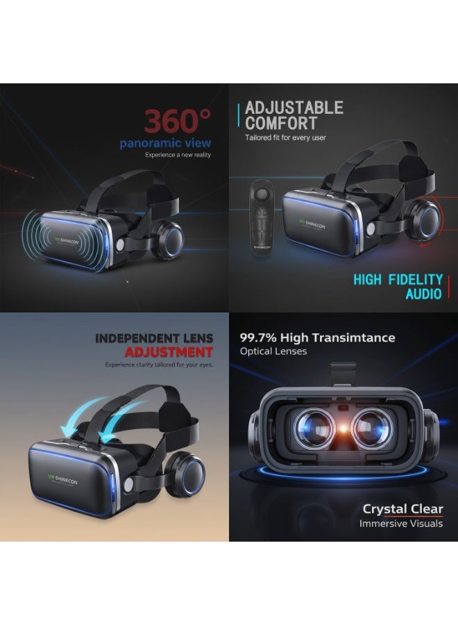 VR SHINECON VR Headset for iPhone & Android Phone,3D VR Glasses for TV,Movies & Video Games,VR Headset with Remote Controller,Virtual Reality Headset for iPhone/Android Phone Compatible 4.7-6 inch - Image 2