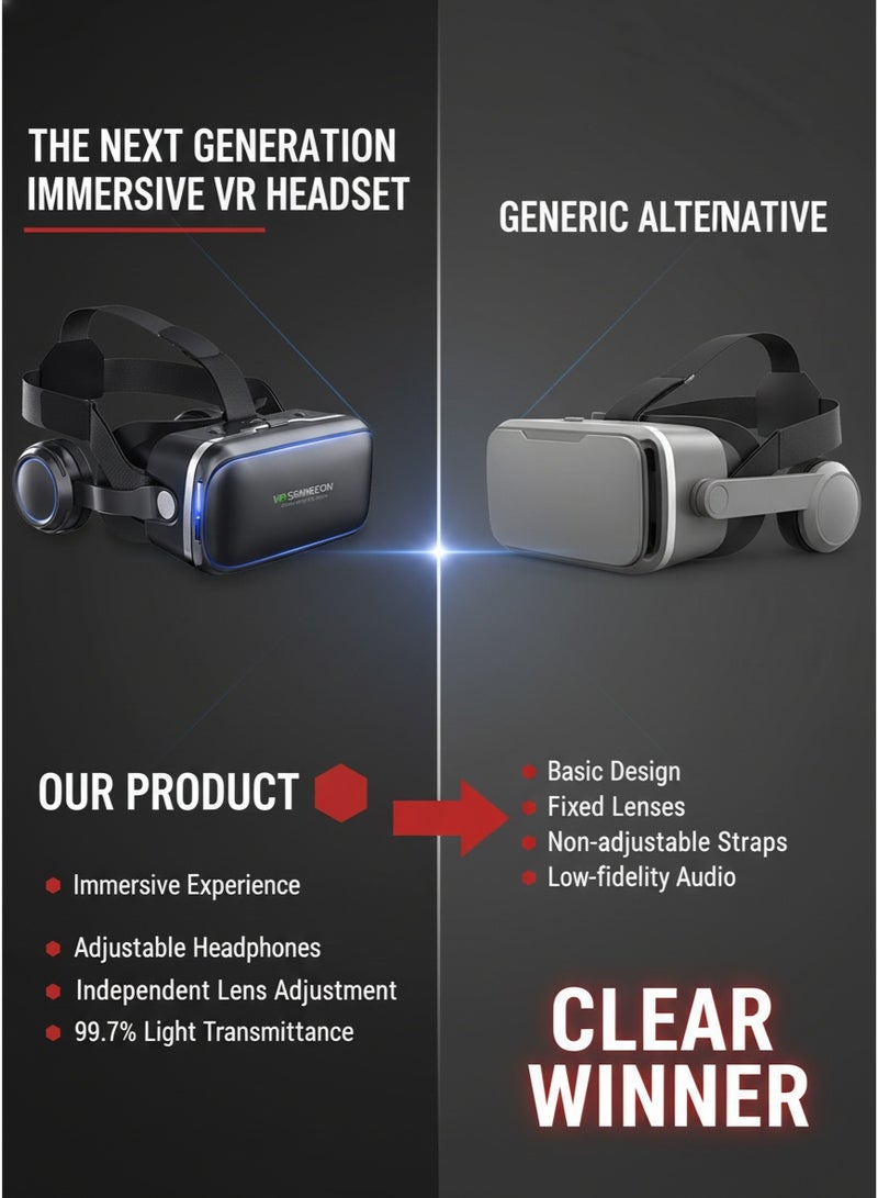 VR SHINECON VR Headset for iPhone & Android Phone,3D VR Glasses for TV,Movies & Video Games,VR Headset with Remote Controller,Virtual Reality Headset for iPhone/Android Phone Compatible 4.7-6 inch - Image 3