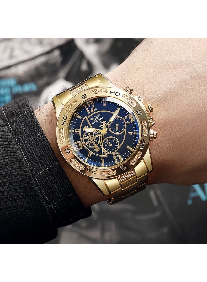 ساعة يد رجالية جديدة بزرقاء الضوء مع قرص كبير