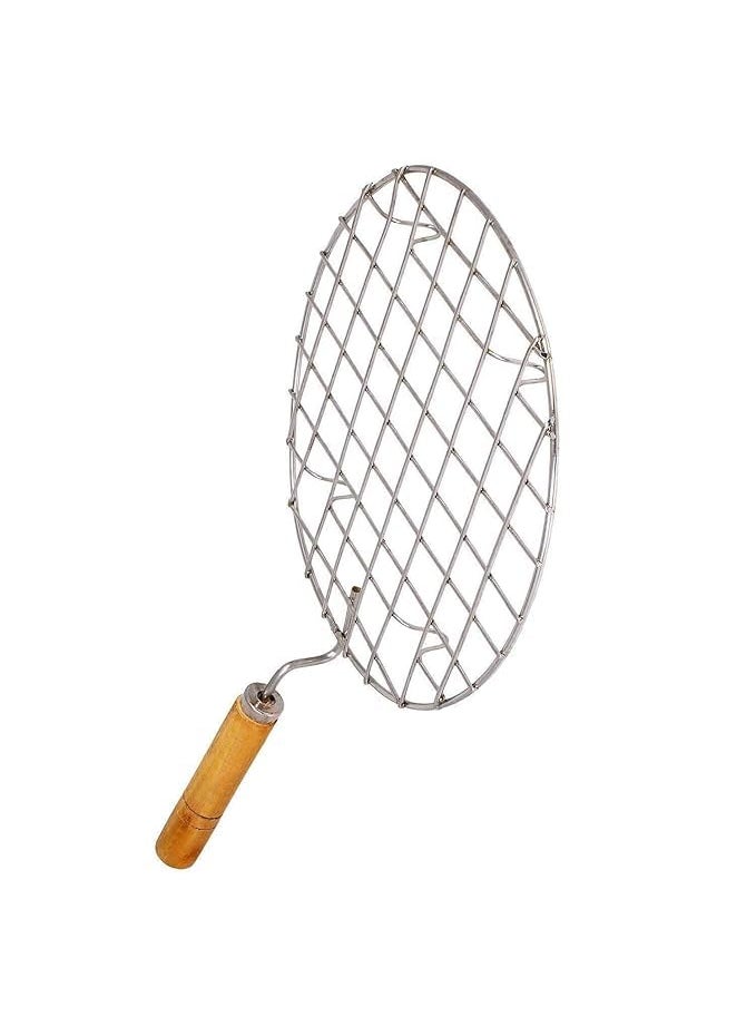 Edencart Edencart Roaster Stainless Steel Roti Maker Phulka Grill Roaster for Gas StoveGrill Tawa Jali for Kitchen Cooking Barbeque Round Jali Roaster Chapati Toast Grill Wooden Handle  - Image 3