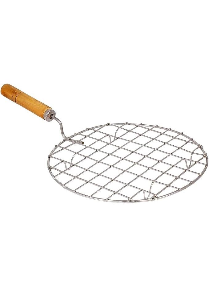 Edencart Edencart Roaster Stainless Steel Roti Maker Phulka Grill Roaster for Gas StoveGrill Tawa Jali for Kitchen Cooking Barbeque Round Jali Roaster Chapati Toast Grill Wooden Handle  - Image 1