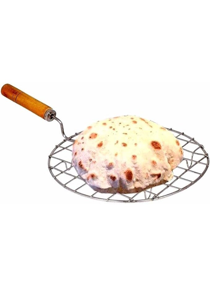 Edencart Edencart Roaster Stainless Steel Roti Maker Phulka Grill Roaster for Gas StoveGrill Tawa Jali for Kitchen Cooking Barbeque Round Jali Roaster Chapati Toast Grill Wooden Handle  - Image 2