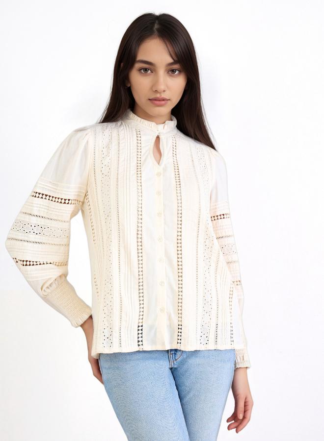 ستايلي بلوزة بتفاصيل شيفلي وأكمام طويلة - Image 3