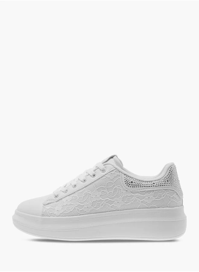 Celeste Women's Lace Textured Sneakers with Lace-Up Closure Ramadan Collection