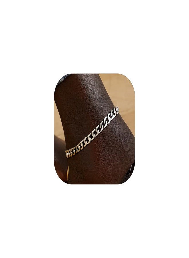 FOCALOOK Cuban Link Anklets for Women Waterproof Stainless Steel Ankle Bracelet 8.5-10.5 Inch Adjustable 6mm Cuban Anklet for Large Size Ankle - Image 1