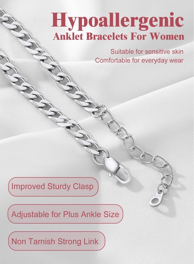 FOCALOOK Cuban Link Anklets for Women Waterproof Stainless Steel Ankle Bracelet 8.5-10.5 Inch Adjustable 6mm Cuban Anklet for Large Size Ankle - Image 5