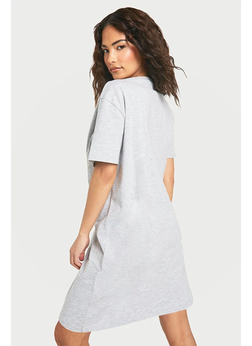 Rock&Roll Natural Girl Gray V Neck Half Sleeve Knee Length Home Dress Nightgown