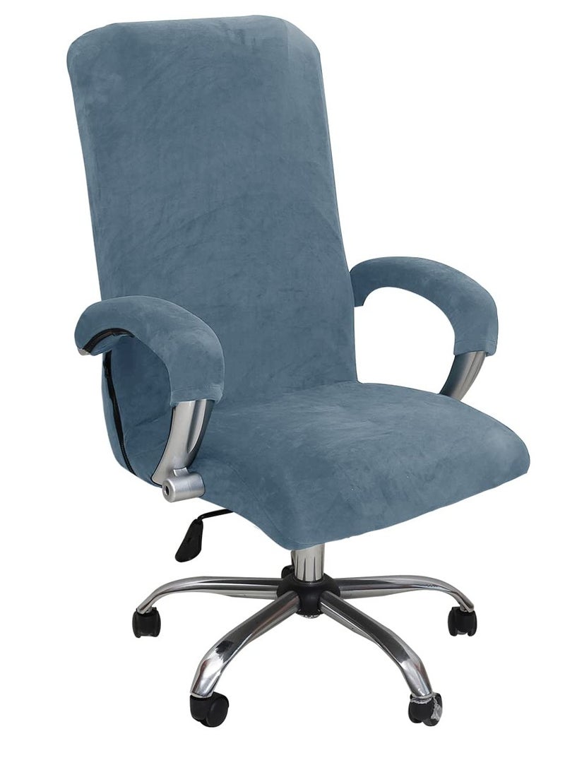 Universal Velvet Stretch Office Chair Cover with Armrests, Removable Solid Color Slipcover for XL Desk Chairs - Image 1
