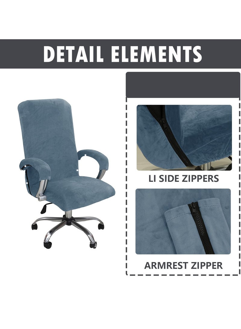 Universal Velvet Stretch Office Chair Cover with Armrests, Removable Solid Color Slipcover for XL Desk Chairs - Image 2