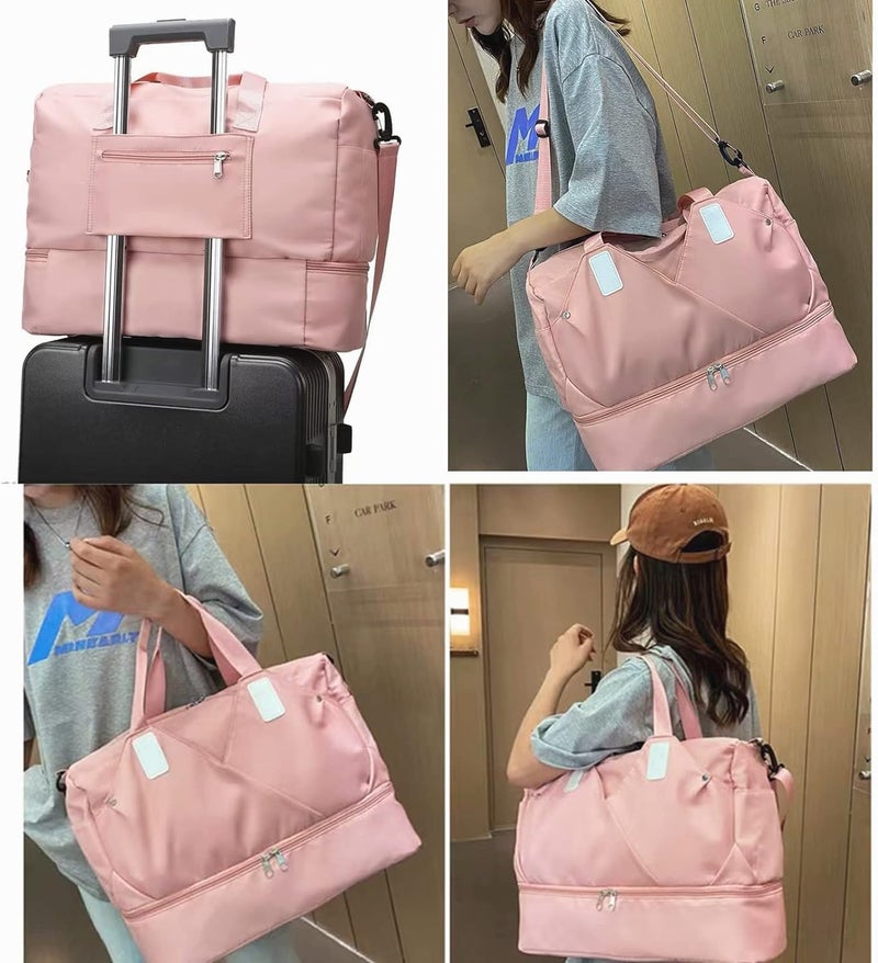 Handcuffs Duffle Bag for Men & Women | Waterproof Gym Bag with Shoe Compartment, Adjustable Shoulder Strap | Travel | Workout | Sports | Overnight & Weekend Duffel Bag | Trolley Sleeves (Pink) - Image 5