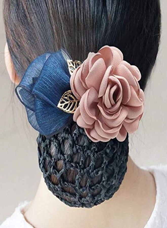 Natuworld Women Hair Bun Cover Net Snood Hairnet Bowknot Decor Barrette Hair Clip Bow Ribbon Flower Hair Accessories For Stewardess Banks Hotels Restaurant Staff (Pink) - Image 2
