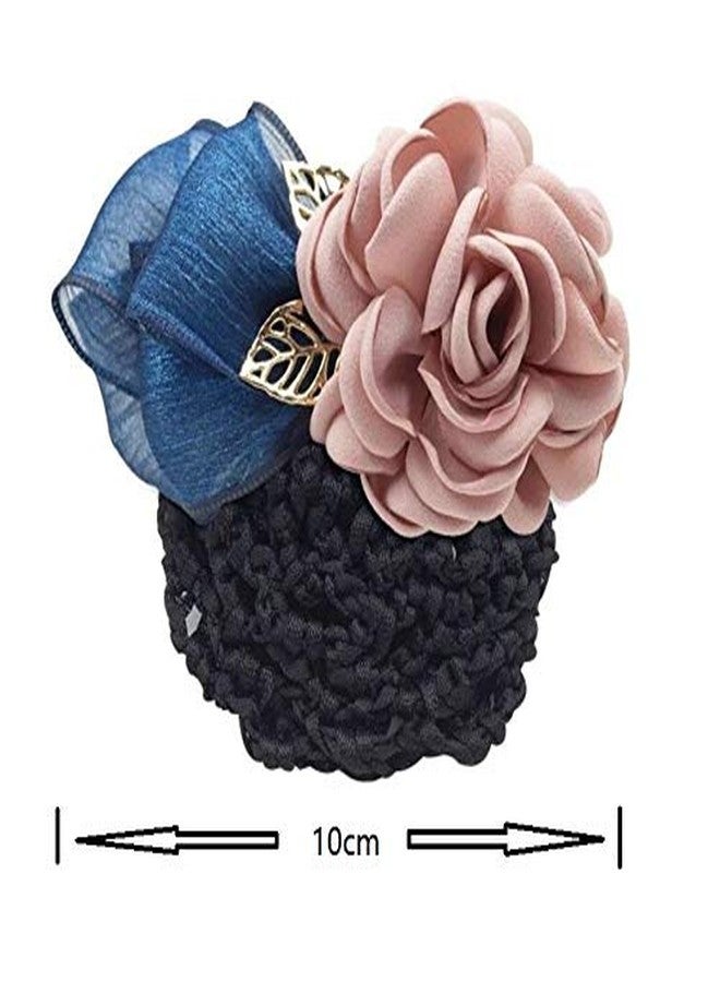 Natuworld Women Hair Bun Cover Net Snood Hairnet Bowknot Decor Barrette Hair Clip Bow Ribbon Flower Hair Accessories For Stewardess Banks Hotels Restaurant Staff (Pink) - Image 4