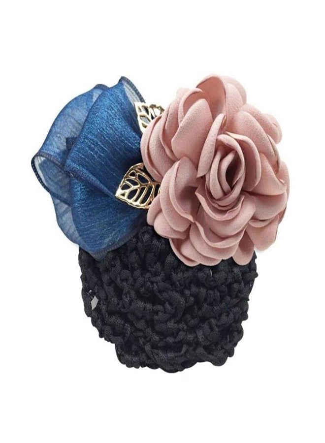 Natuworld Women Hair Bun Cover Net Snood Hairnet Bowknot Decor Barrette Hair Clip Bow Ribbon Flower Hair Accessories For Stewardess Banks Hotels Restaurant Staff (Pink) - Image 1