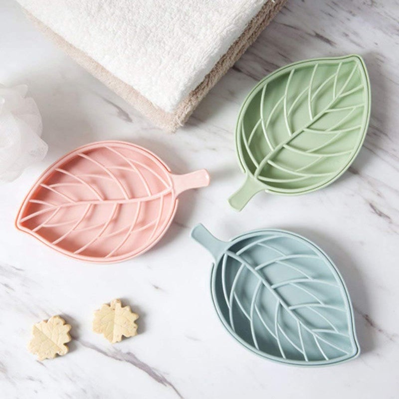 CONNECTWIDE CONNECTWIDE Beautiful Leaf Shape Double Layer Soap Dish Case Holder water drainer Bathroom Accessory 10 x 17 cm Random Colors 2  - Image 5