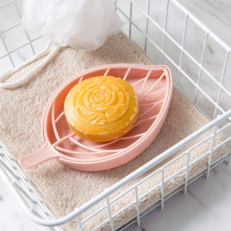 CONNECTWIDE CONNECTWIDE Beautiful Leaf Shape Double Layer Soap Dish Case Holder water drainer Bathroom Accessory 10 x 17 cm Random Colors 2  - Image 4