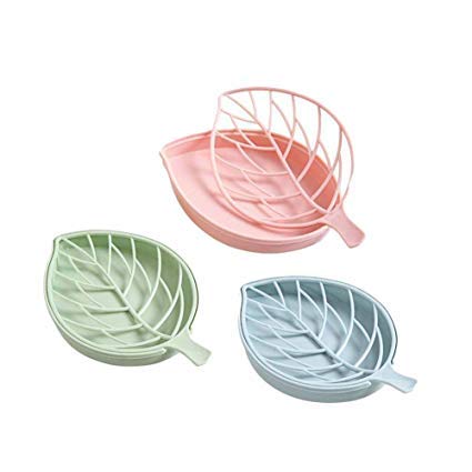 CONNECTWIDE CONNECTWIDE Beautiful Leaf Shape Double Layer Soap Dish Case Holder water drainer Bathroom Accessory 10 x 17 cm Random Colors 2  - Image 3