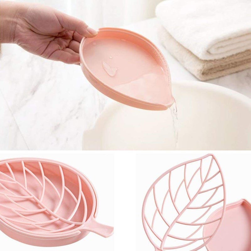 CONNECTWIDE CONNECTWIDE Beautiful Leaf Shape Double Layer Soap Dish Case Holder water drainer Bathroom Accessory 10 x 17 cm Random Colors 2  - Image 2