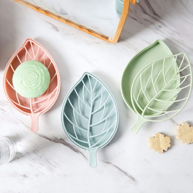 CONNECTWIDE CONNECTWIDE Beautiful Leaf Shape Double Layer Soap Dish Case Holder water drainer Bathroom Accessory 10 x 17 cm Random Colors 2  - Image 1