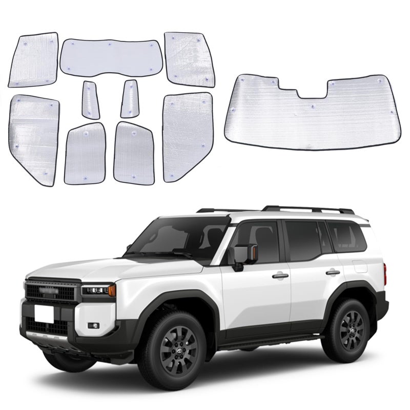Windshield Sunshade Kit for Toyota Land Cruiser Prado J250 20242025 Front Rear Window Shade Foldable Reflective Sun Visor Privacy Protection UV Blocker HeatShield Windshield Side Rear Window Full Set