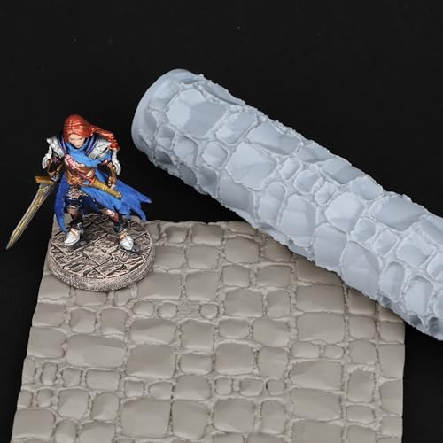 AUSPDICE RPG Terrain Texture Roller Exquisite Board Game Accessory Perfect for DND DD 28mm Miniature Distinct Texture Roller for Clay and Polymer Sculpting S411C Stone Wall Style02 - Image 1