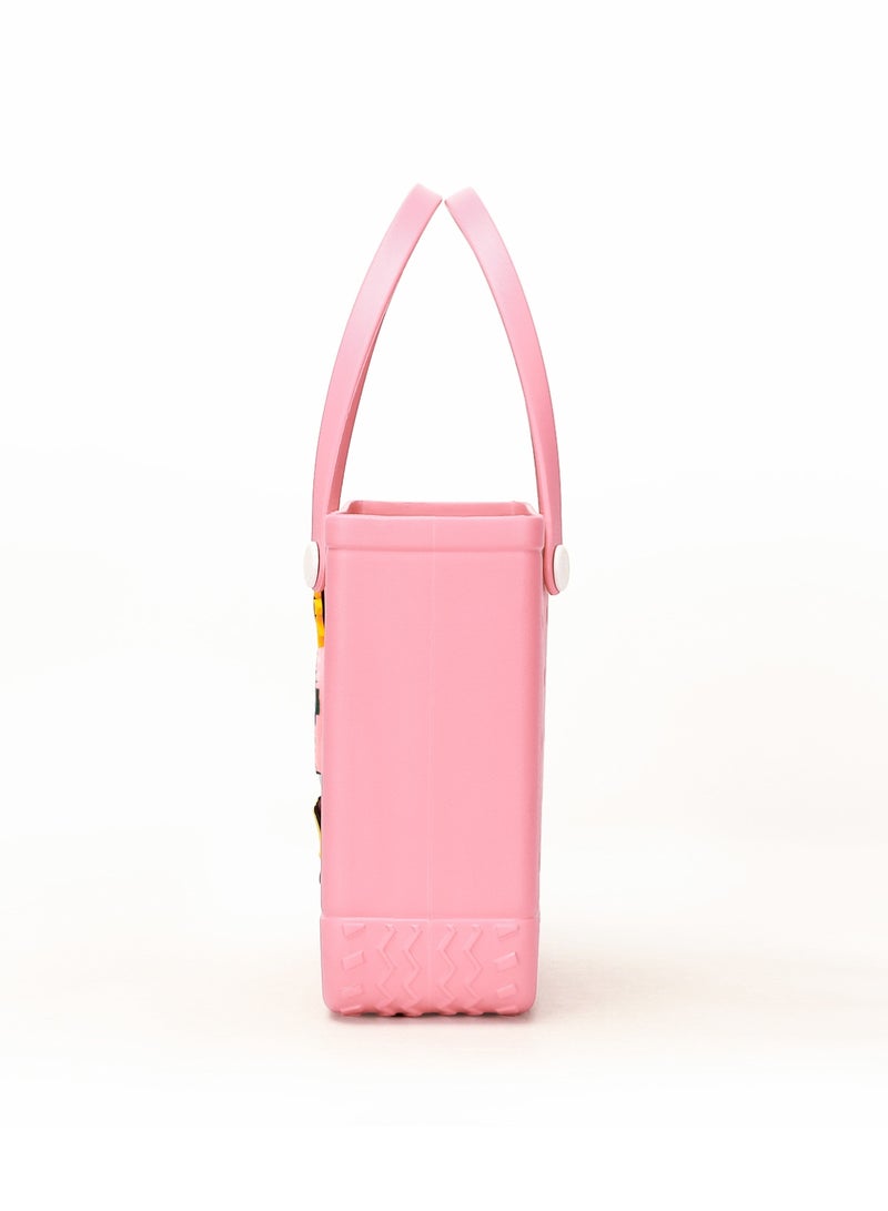 EVA Rubber Beach Tote Bag with 5 Summer Charms | Waterproof, Durable & Easy-to-Clean | Spacious Summer Beach Bag for Women & Family | (Pink - Large) - Image 2