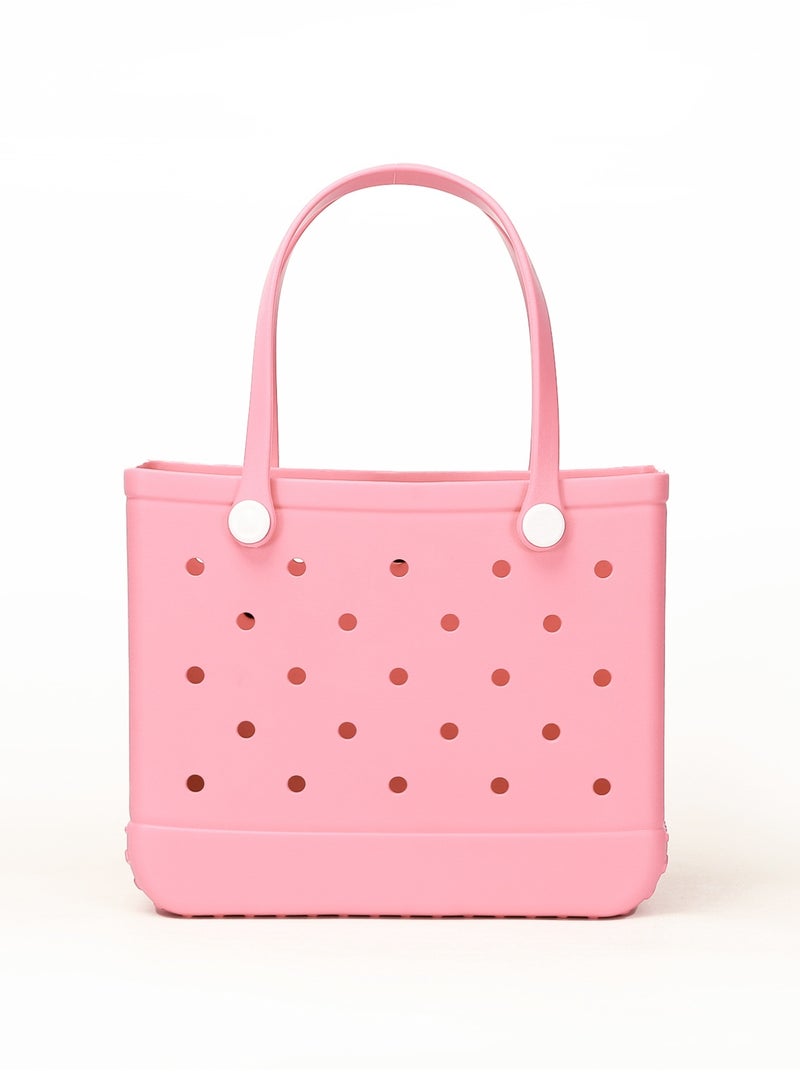 EVA Rubber Beach Tote Bag with 5 Summer Charms | Waterproof, Durable & Easy-to-Clean | Spacious Summer Beach Bag for Women & Family | (Pink - Large) - Image 3