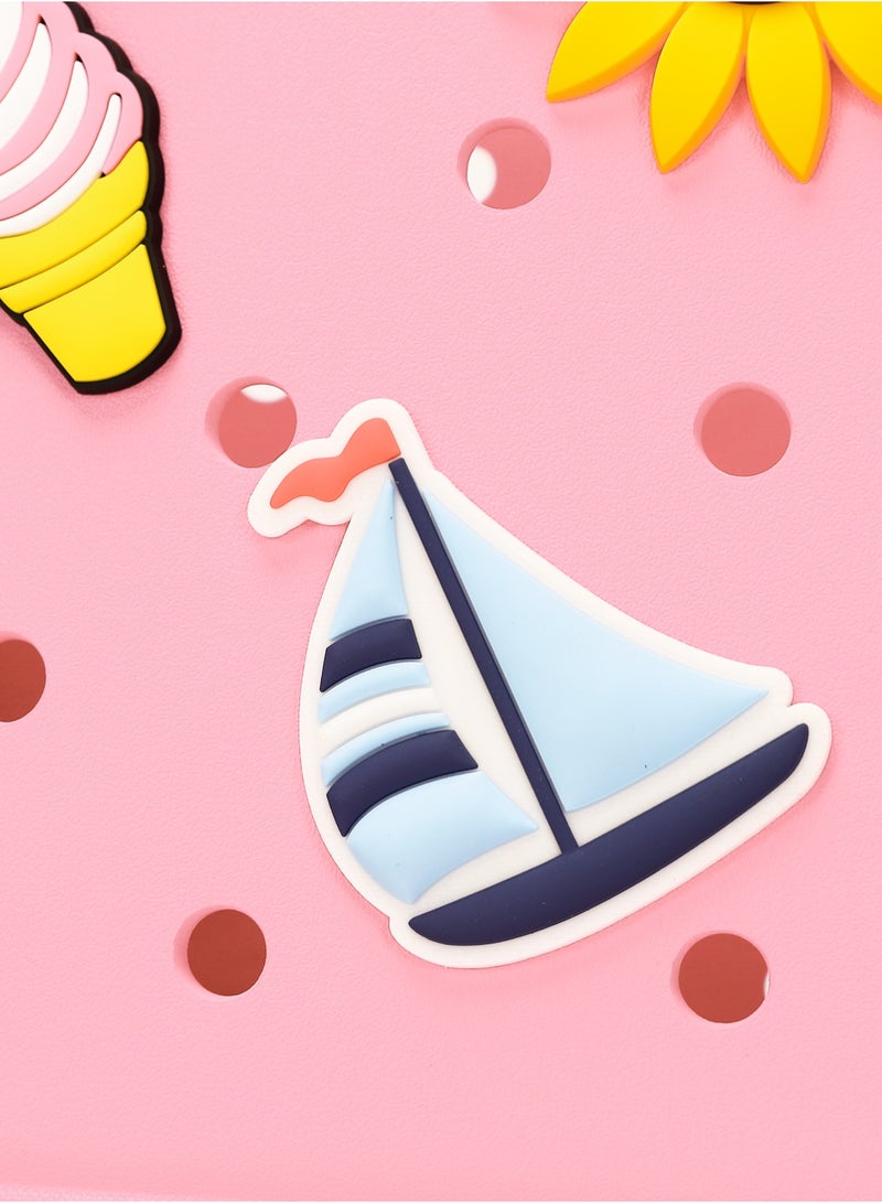 EVA Rubber Beach Tote Bag with 5 Summer Charms | Waterproof, Durable & Easy-to-Clean | Spacious Summer Beach Bag for Women & Family | (Pink - Large) - Image 5