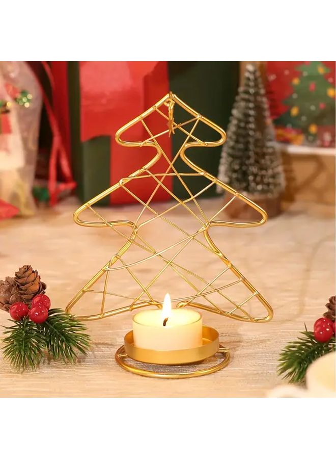 Gold Snowflake Iron Metal Christmas Tree Candle Holder With Star Topper Elegant Tabletop Centerpiece For Weddings Parties French Country Vintage Style Rustic Holiday Dinner Decor Candles Not Included Ideal Gift Home - Image 4