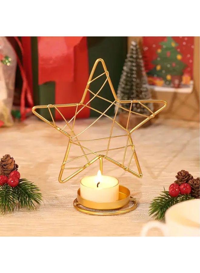 Gold Snowflake Iron Metal Christmas Tree Candle Holder With Star Topper Elegant Tabletop Centerpiece For Weddings Parties French Country Vintage Style Rustic Holiday Dinner Decor Candles Not Included Ideal Gift Home - Image 5