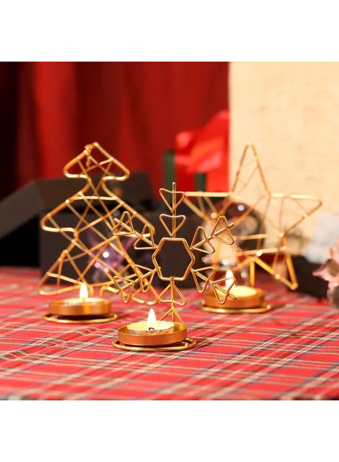 Gold Snowflake Iron Metal Christmas Tree Candle Holder With Star Topper Elegant Tabletop Centerpiece For Weddings Parties French Country Vintage Style Rustic Holiday Dinner Decor Candles Not Included Ideal Gift Home - Image 2