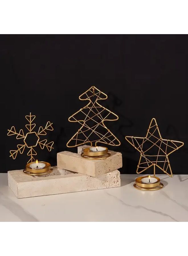 Gold Snowflake Iron Metal Christmas Tree Candle Holder With Star Topper Elegant Tabletop Centerpiece For Weddings Parties French Country Vintage Style Rustic Holiday Dinner Decor Candles Not Included Ideal Gift Home - Image 1