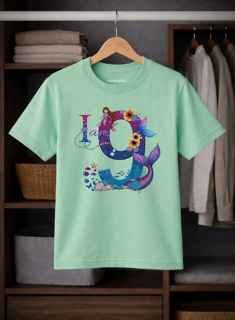 Funkaar Mermaid 9th Birthday T-Shirt for Girls | "I Am 9" Design | Soft Combed Cotton