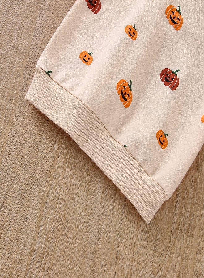 wybzd Toddler Baby Boy Halloween Outfits Cute Pumpkin Sweatshirt Top and Pant Set Infant Long Sleeve Clothes Apricot Pumpkin (Apricot Pumpkin, 0-6 Months) - Image 4