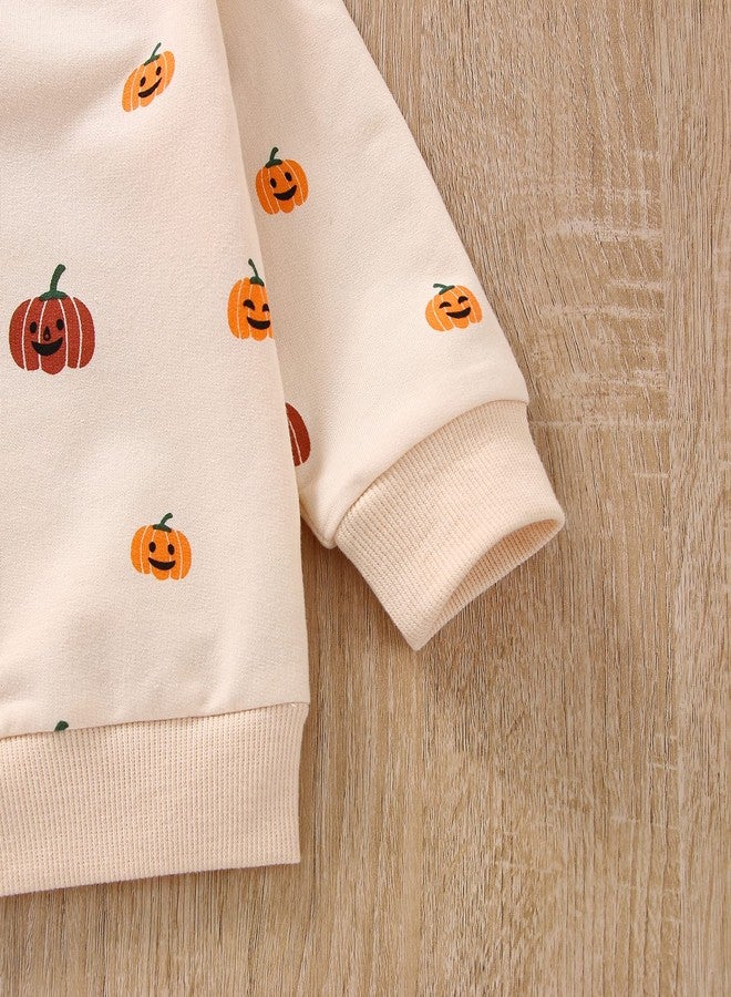 wybzd Toddler Baby Boy Halloween Outfits Cute Pumpkin Sweatshirt Top and Pant Set Infant Long Sleeve Clothes Apricot Pumpkin (Apricot Pumpkin, 0-6 Months) - Image 3