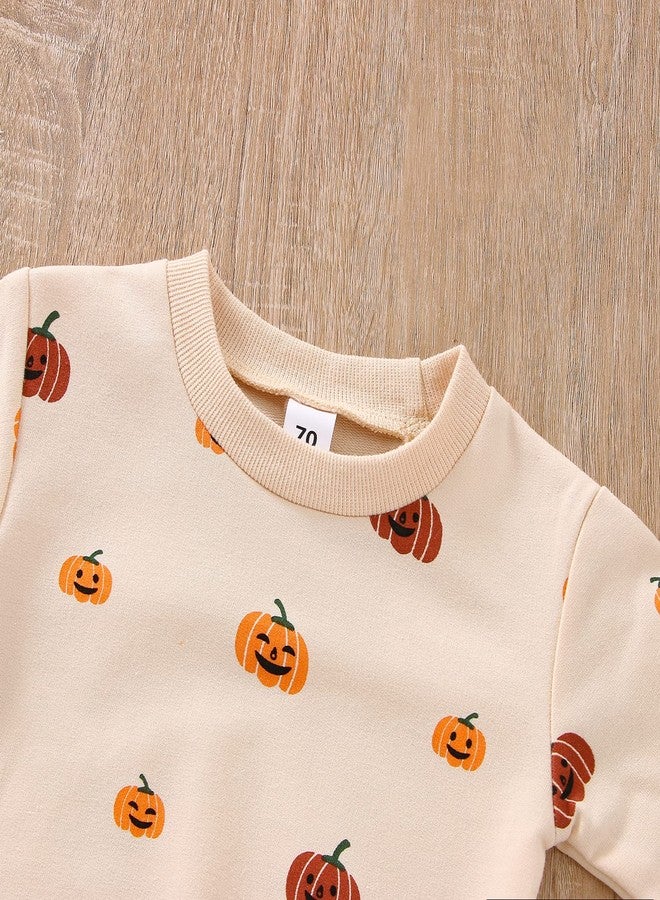 wybzd Toddler Baby Boy Halloween Outfits Cute Pumpkin Sweatshirt Top and Pant Set Infant Long Sleeve Clothes Apricot Pumpkin (Apricot Pumpkin, 0-6 Months) - Image 2