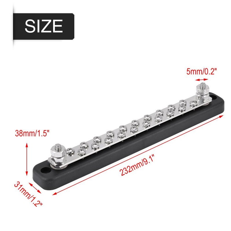 Qiilu 10 Way Terminal Block Bus Bar, 150A Busbar 20 Position 2 Stud 10 Terminal Bus Bar Electric Terminal Junction Block for Auto Marine Car Trailer RV Boat - Image 5
