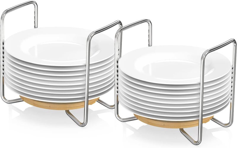 Wisuce Dish Racks for Kitchen Countertop Organizer  Bamboo Plate Holder Adjustable Size  Stainless Steel 304 Portable Handle for Kitchen Drawer Countertop Cupboard Shelf - Image 1