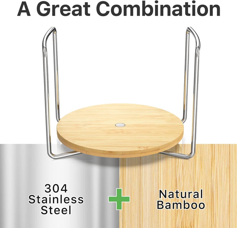 Wisuce Dish Racks for Kitchen Countertop Organizer  Bamboo Plate Holder Adjustable Size  Stainless Steel 304 Portable Handle for Kitchen Drawer Countertop Cupboard Shelf - Image 2